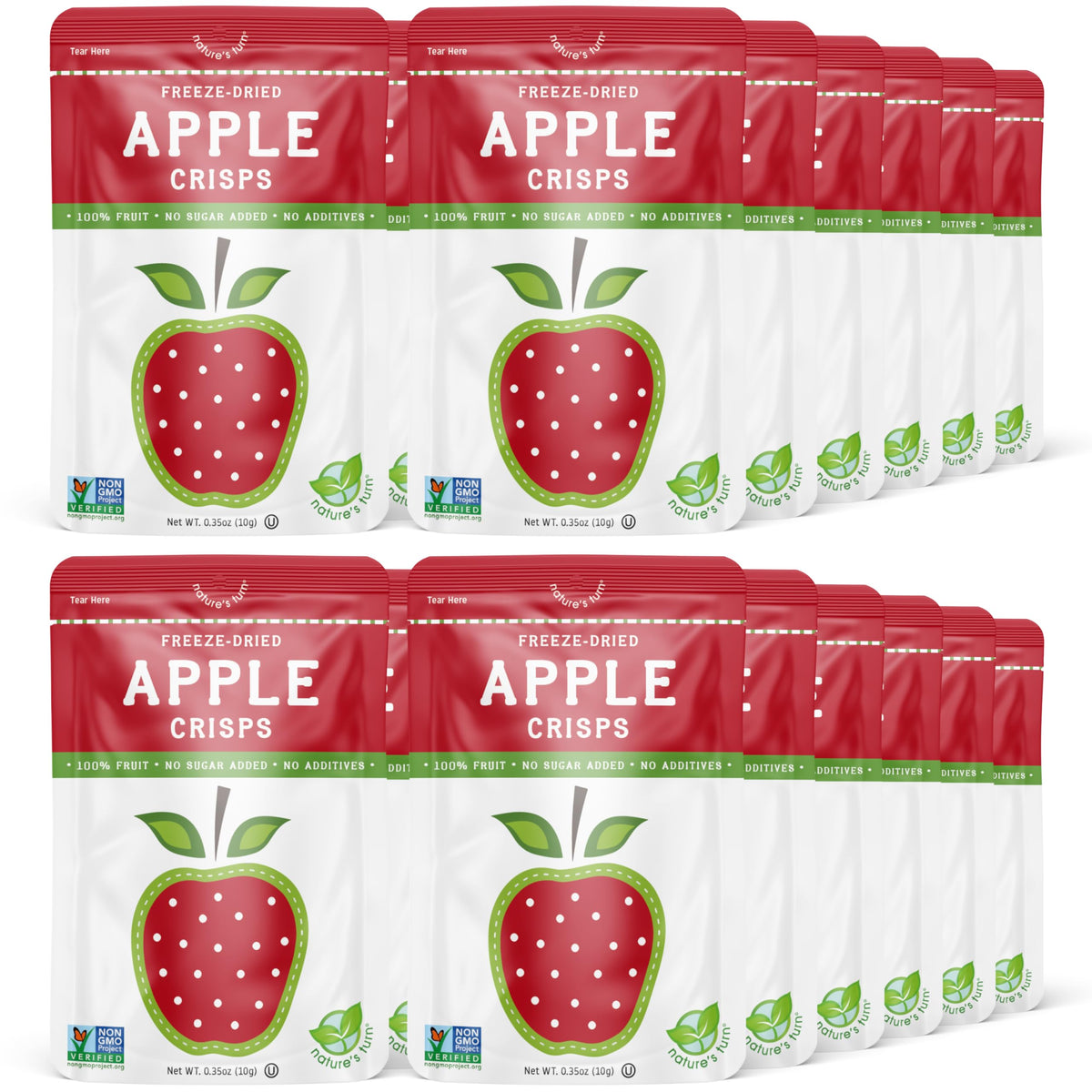 Nature’s Turn freeze-dried apple crisps in a bag for convenient on-the-go snacking.