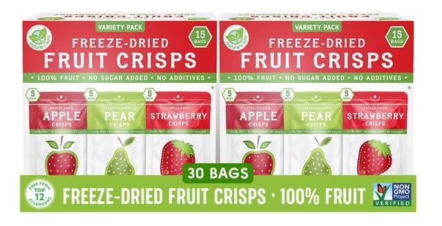 Nature's Turn Freeze-Dried Fruit Crisps variety pack front – gluten-free snack.