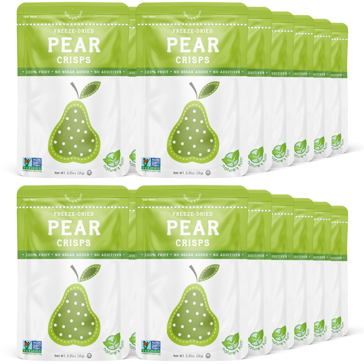 Nature’s Turn Freeze-Dried Pear Crisps bag showing a convenient gluten-free snack for on-the-go