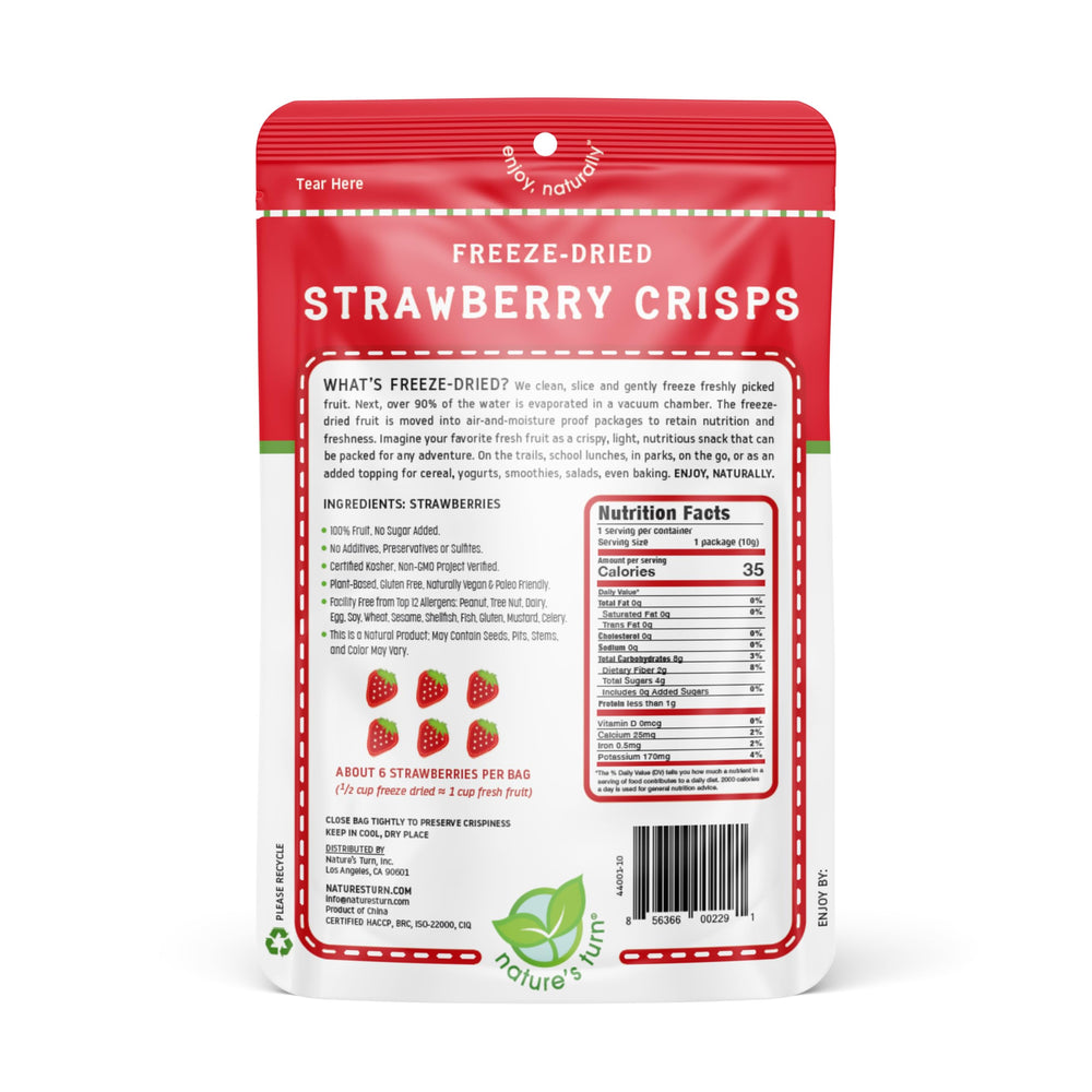 Nature's Turn Freeze-Dried Strawberry Crisps crisp closeup highlighting crunchy texture