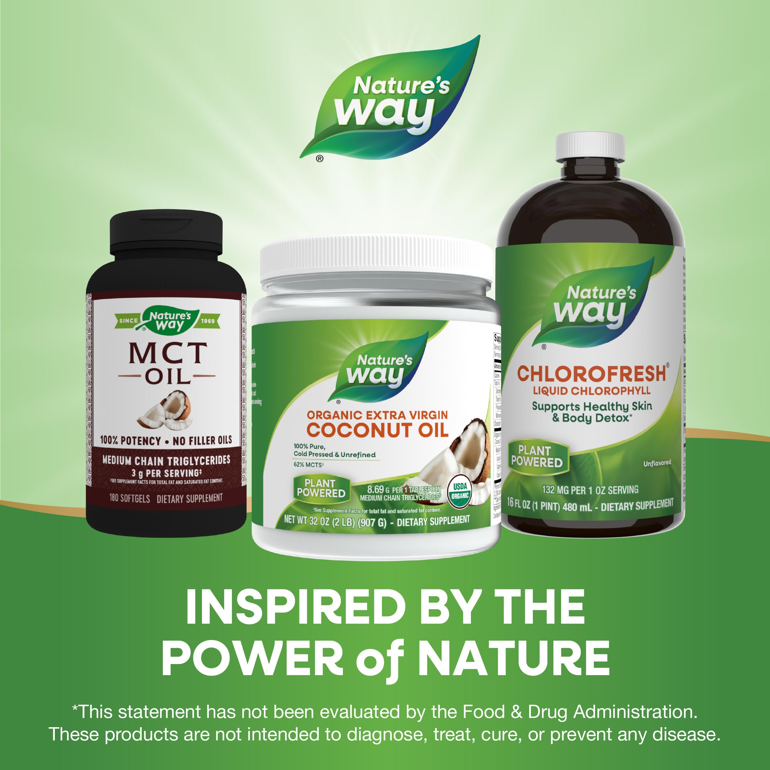 Nature's Way coconut oil with spoon shows convenient cooking use.
