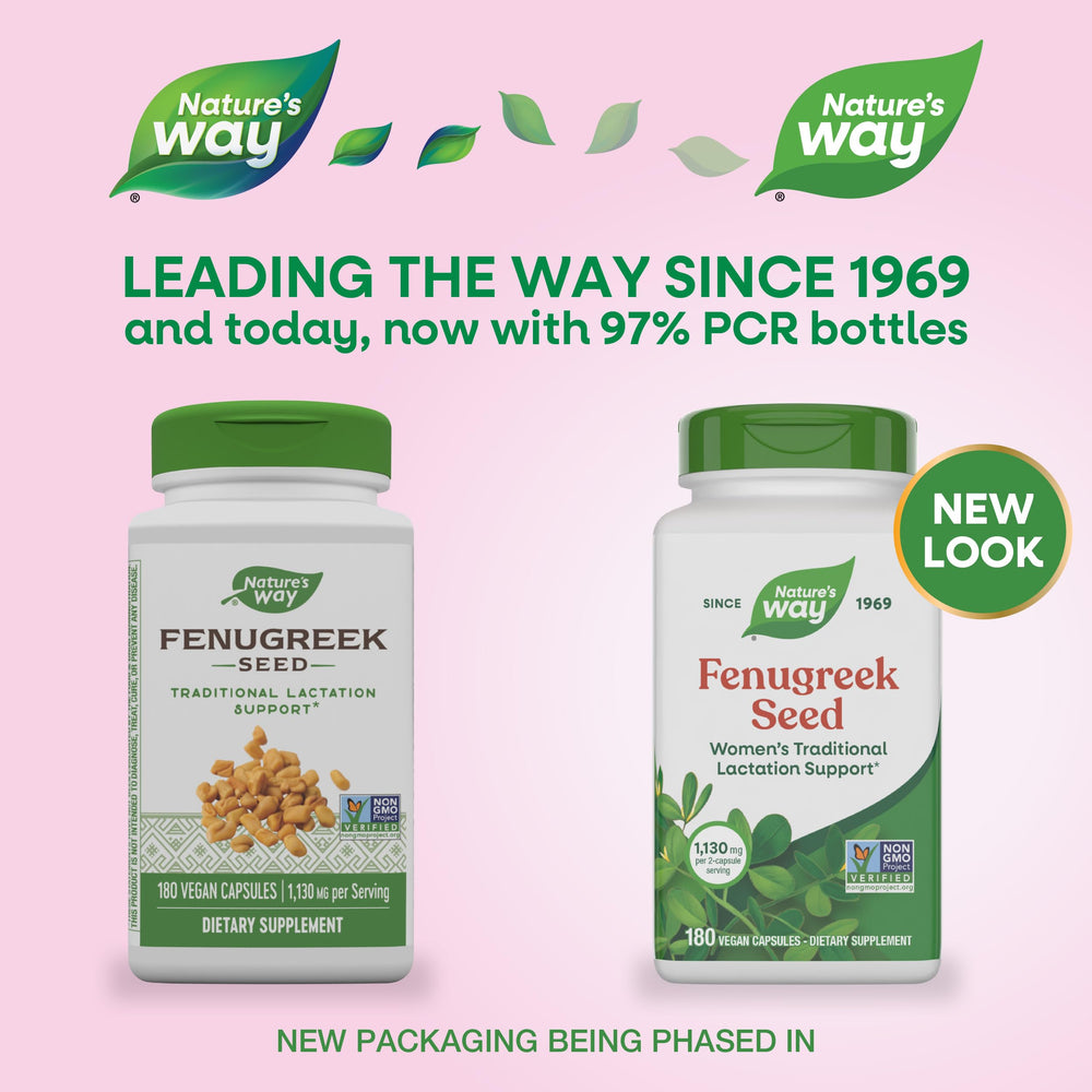 Nature's Way fenugreek seed capsules label showing serving details