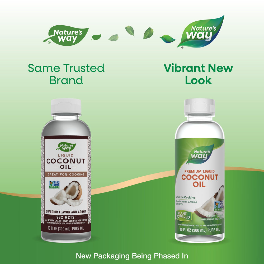 Nature's Way Liquid Coconut Oil dressing scene enhances salads with a tropical aroma.