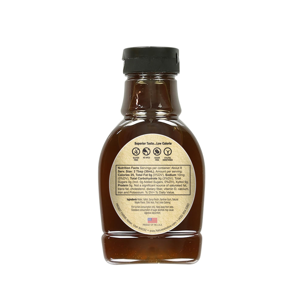 Nature's Hollow sugar-free raspberry syrup bottle ideal for low-carb breakfasts.