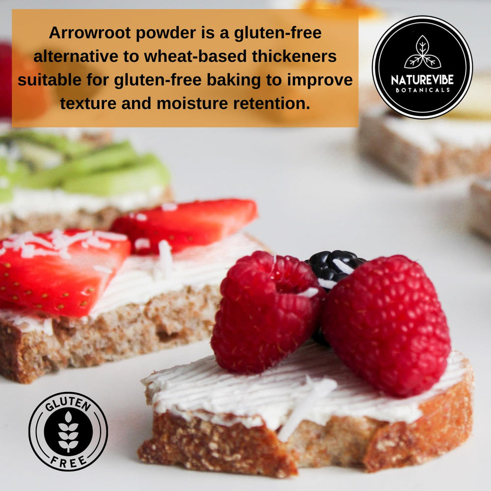 Naturevibe Arrowroot 5 lb bag on kitchen countertop.