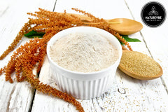Closeup of Naturevibe Botanicals Amaranth Flour resealable pouch for freshness.