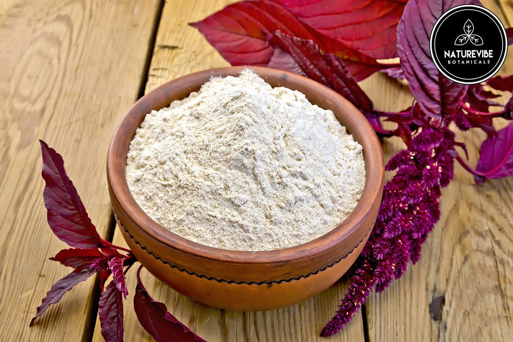 Fine texture of Naturevibe Botanicals Amaranth Flour with nutty aroma.