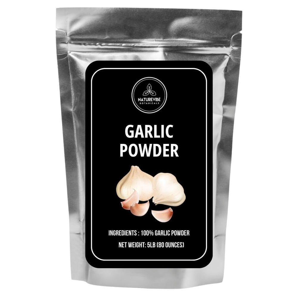 Naturevibe Botanicals garlic ground powder 5lbs bottle for robust flavor in every dish.