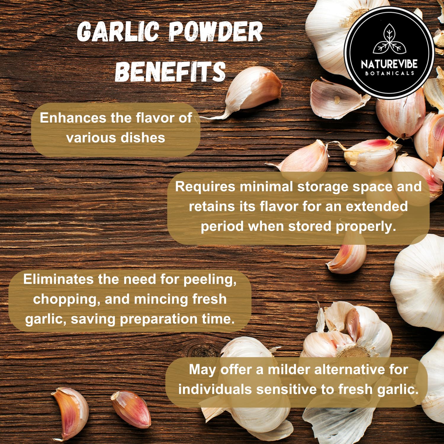 Naturevibe Botanicals garlic ground powder sprinkled on rice or pasta.