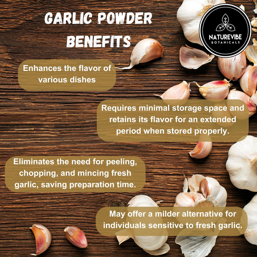 Naturevibe Botanicals garlic ground powder sprinkled on rice or pasta.