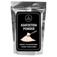 Naturevibe Botanicals hing powder bottle releasing authentic Indian aroma