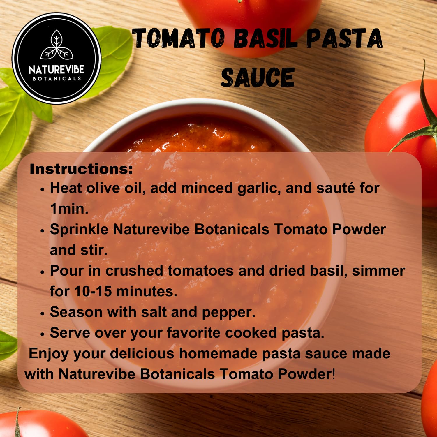 Nutrition panel on Naturevibe Botanicals Tomato Powder label highlighting vitamins