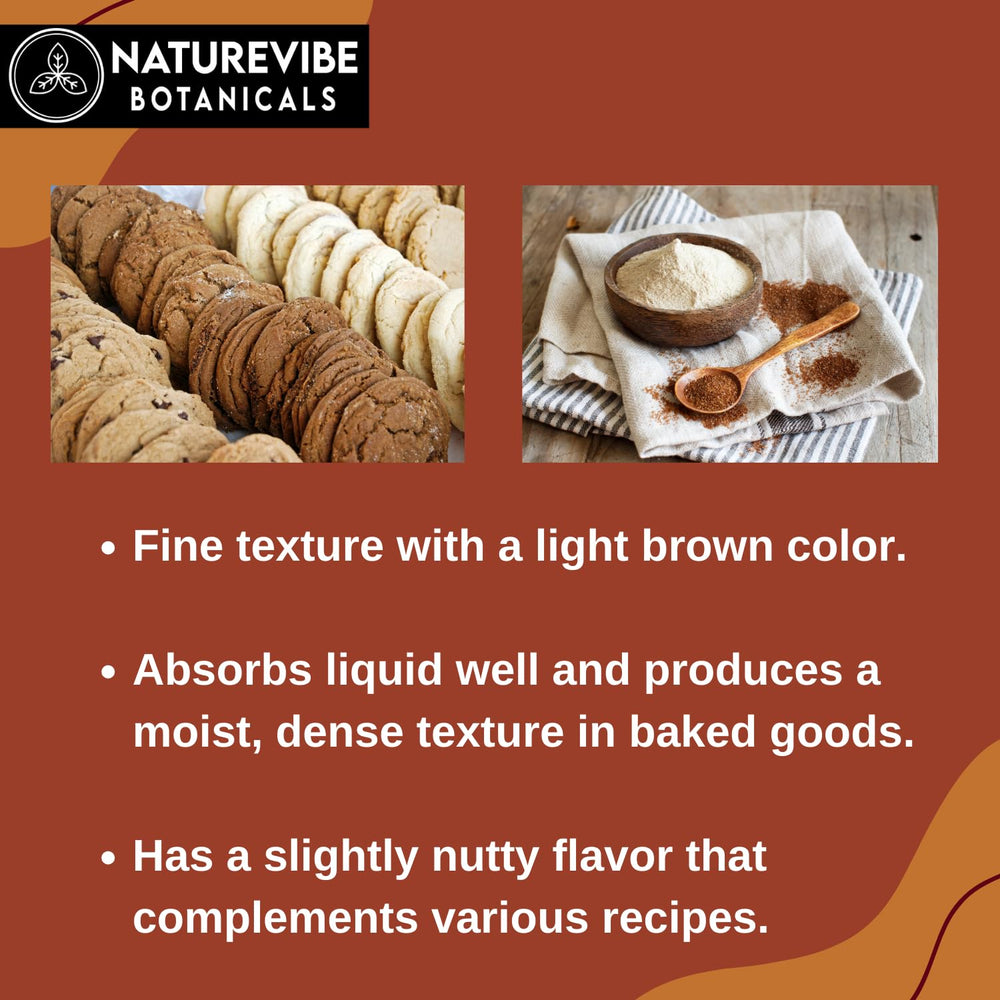 Naturevibe Botanicals Brown Teff Flour bake setup for cookies and breads.