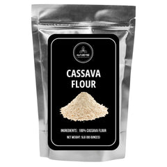 Naturevibe Botanicals cassava flour 5lb bag, versatile for baking and thickening.