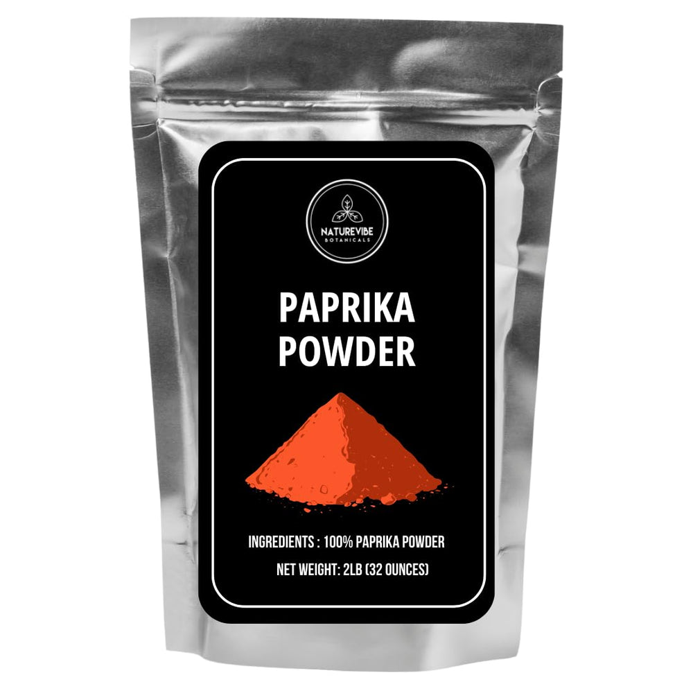 Naturevibe Botanicals paprika powder bottle shows vibrant color ideal for garnishing.