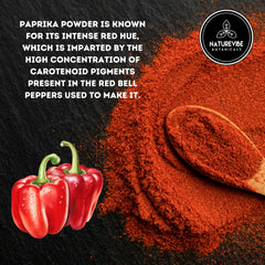 Naturevibe paprika powder jar label highlights purity and quality.