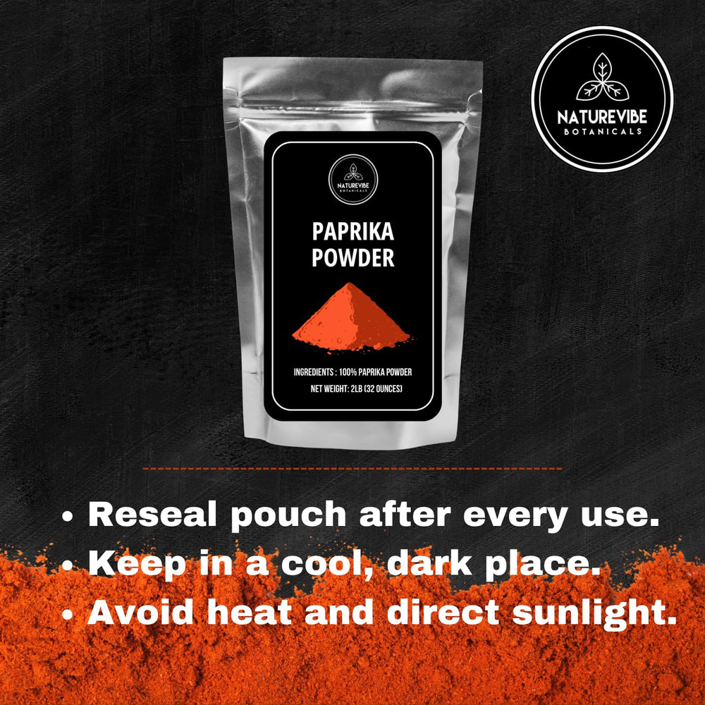 Naturevibe paprika powder label view reinforces product integrity.