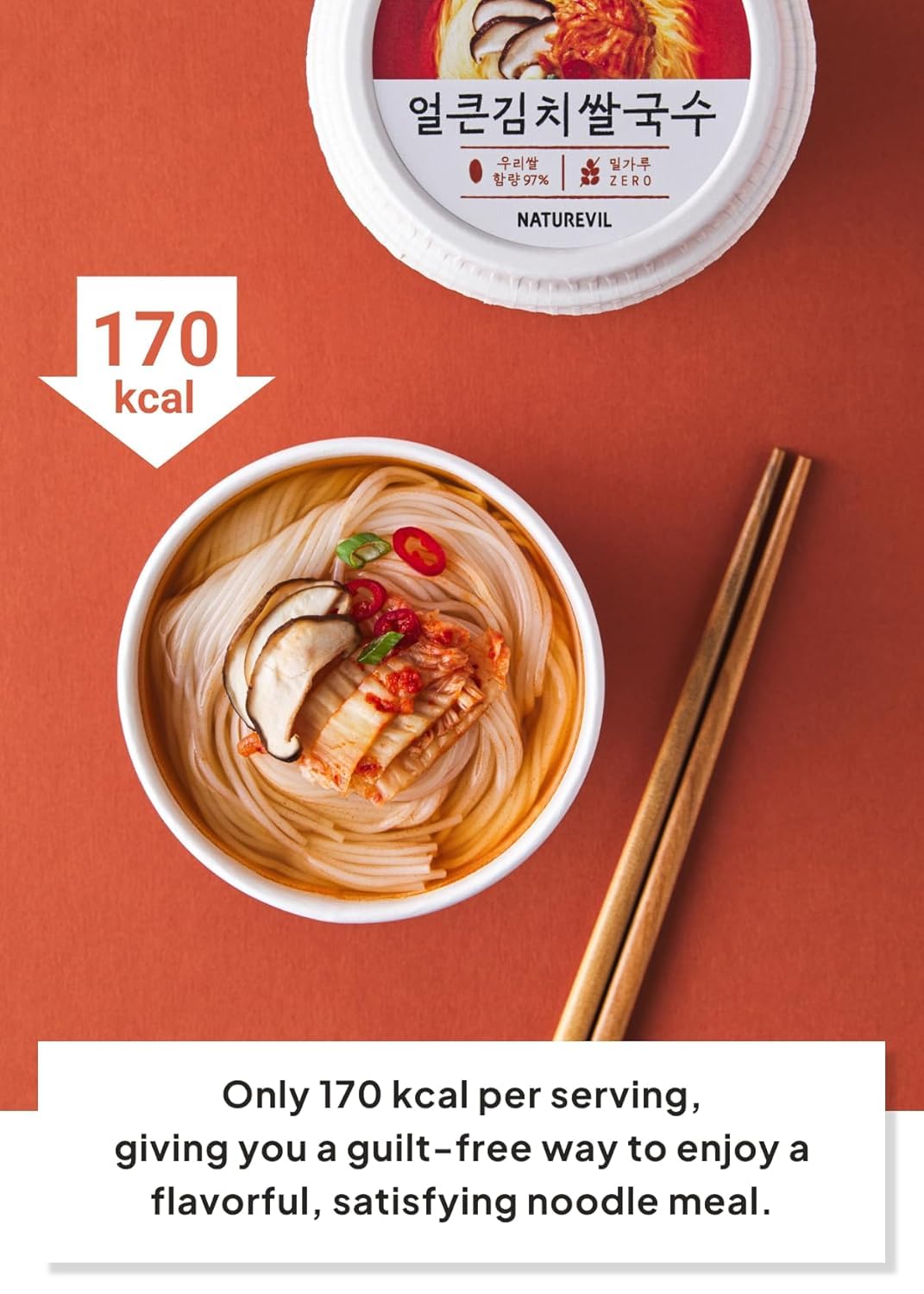 NATUREVIL Kimchi Rice Ramen Cup serving in bowl, ready in minutes