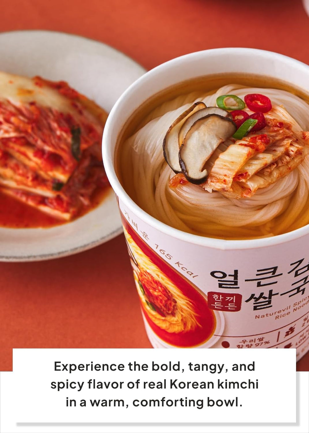 NATUREVIL Kimchi Rice Ramen Cup with chopsticks, comforting instant snack