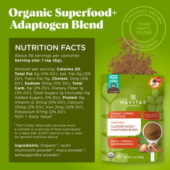 Close-up of Navitas Adaptogen Blen jar showing premium ingredients.