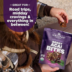 Navitas Bites Acai Berry on pantry shelf for quick, healthy toppings.