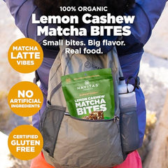 Close-up of Navitas Bites Lemn Cashew Matcha highlighting texture and quality ingredients.
