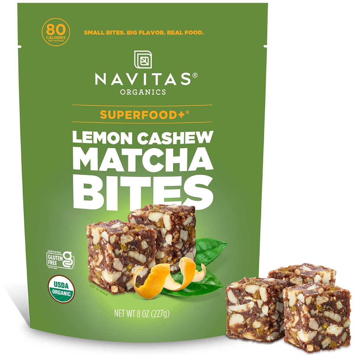 Navitas Bites Lemn Cashew Matcha pack showing premium ingredients for grab-and-go snacking.