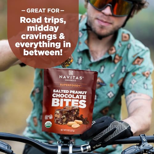 Navitas Bites Salted Peanut Chocolate ingredients—premium components highlight quality sourcing.
