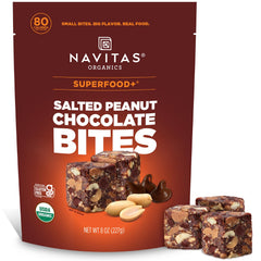 Navitas Bites Salted Peanut Chocolate pack shot—convenient on-the-go snack for energy.