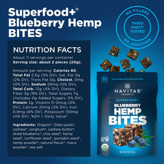 Navitas Blueberry Hemp Power Snacks packaged, ideal for lunch boxes and on-the-go dining.