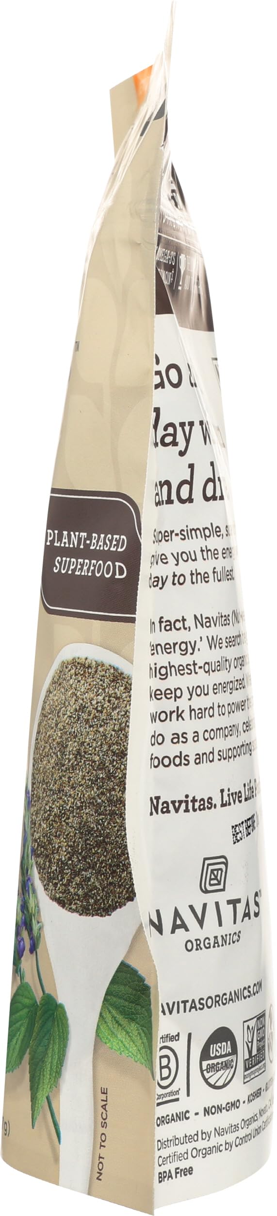 Navitas Chia Seed Powder bottle emphasizes cold-milled nutrient preservation.