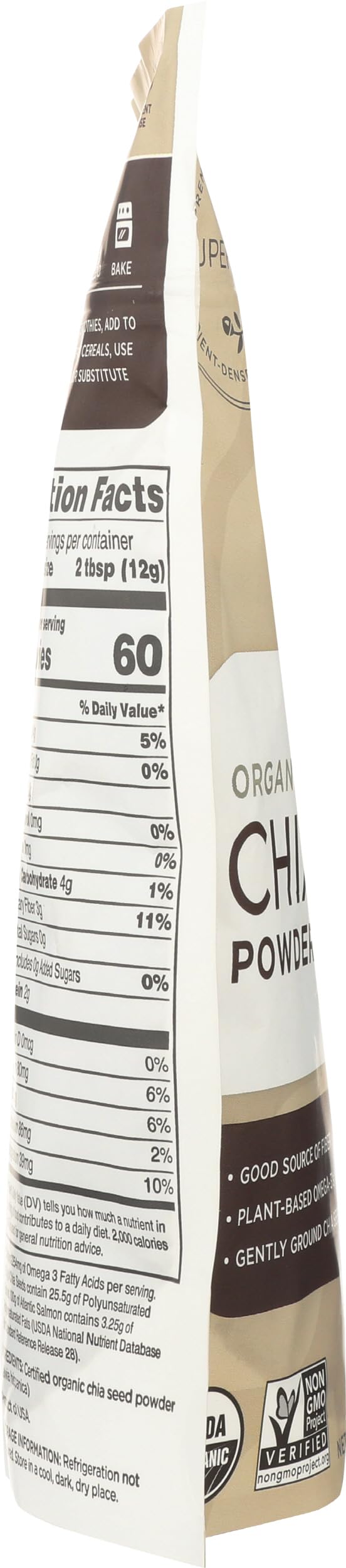 Close-up of Navitas Chia Seed Powder sprouted seeds shows natural processing.