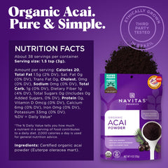 Navitas Organics Acai Powder jar close-up with rich color for premium bowls.