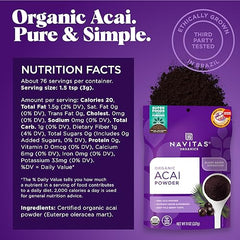 Navitas Organics Acai Powder being poured, ideal for smoothies