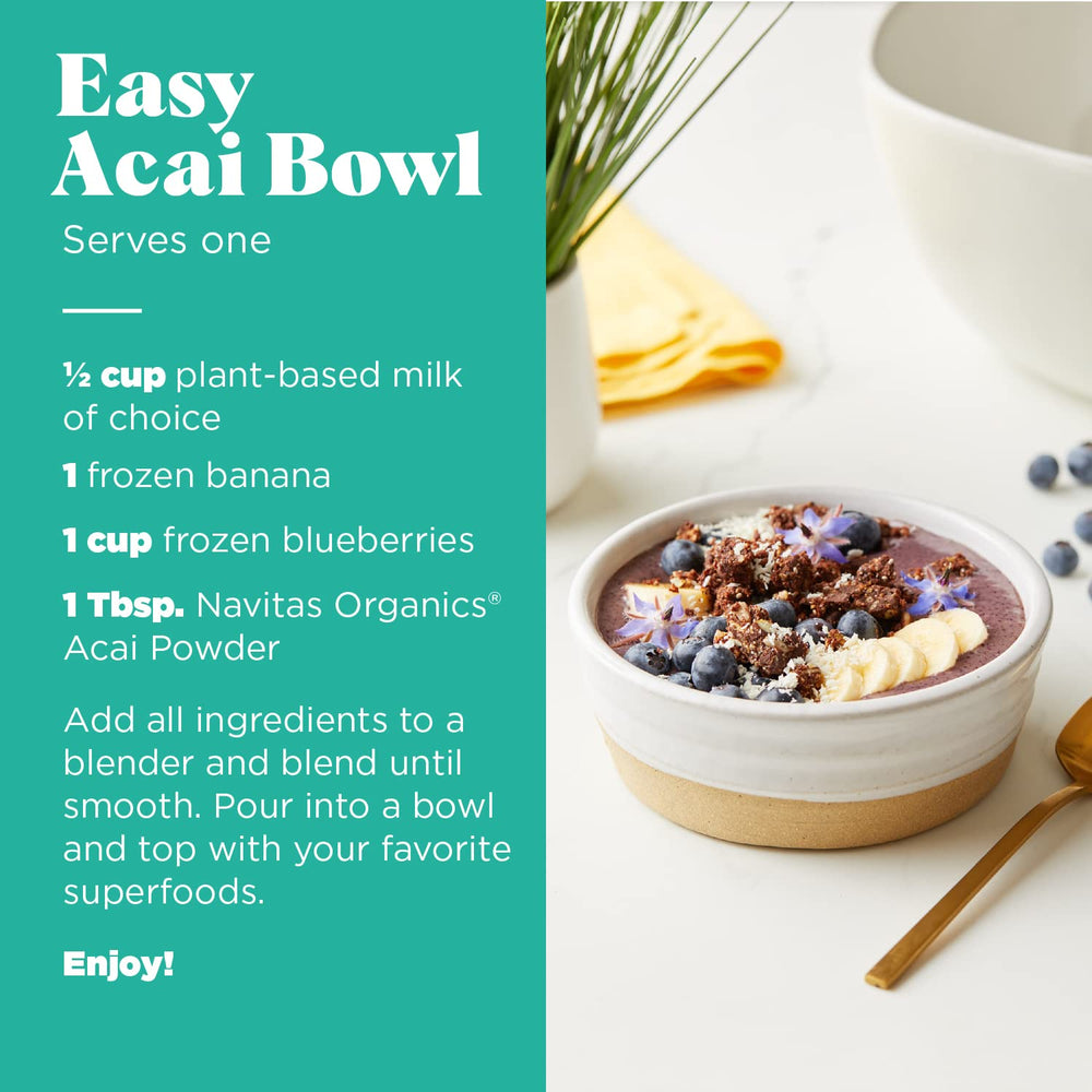 Navitas Organics Acai Powder with a smoothie bowl mix