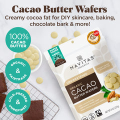 Navitas Organics Cacao Butter Wafers add rich texture to baking and desserts.