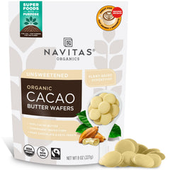 Navitas Organics Cacao Butter Wafers silky melt ideal for premium desserts.