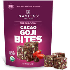 Navitas Organics Cacao Goji Bites packaged-bag for on-the-go energy.