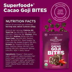 Close-up of cacao-goji bites highlighting chewy texture and rich chocolate flavor