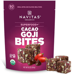 Navitas Organics cacao goji power snacks packaging for convenient grab-and-go energy