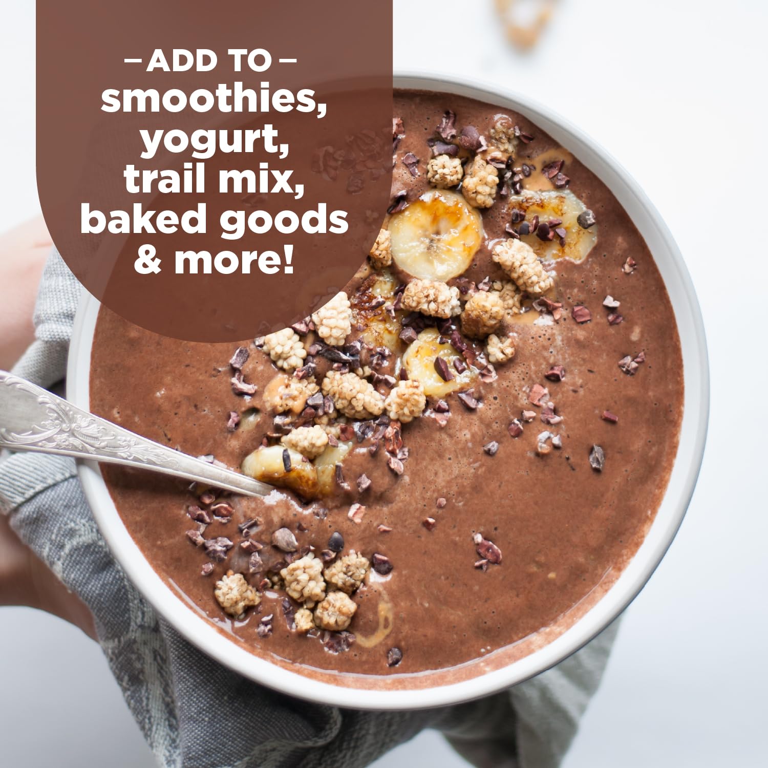 Navitas Organics cacao nibs added to baking for deep chocolate notes