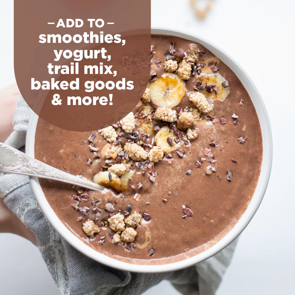 Navitas Organics cacao nibs added to baking for deep chocolate notes