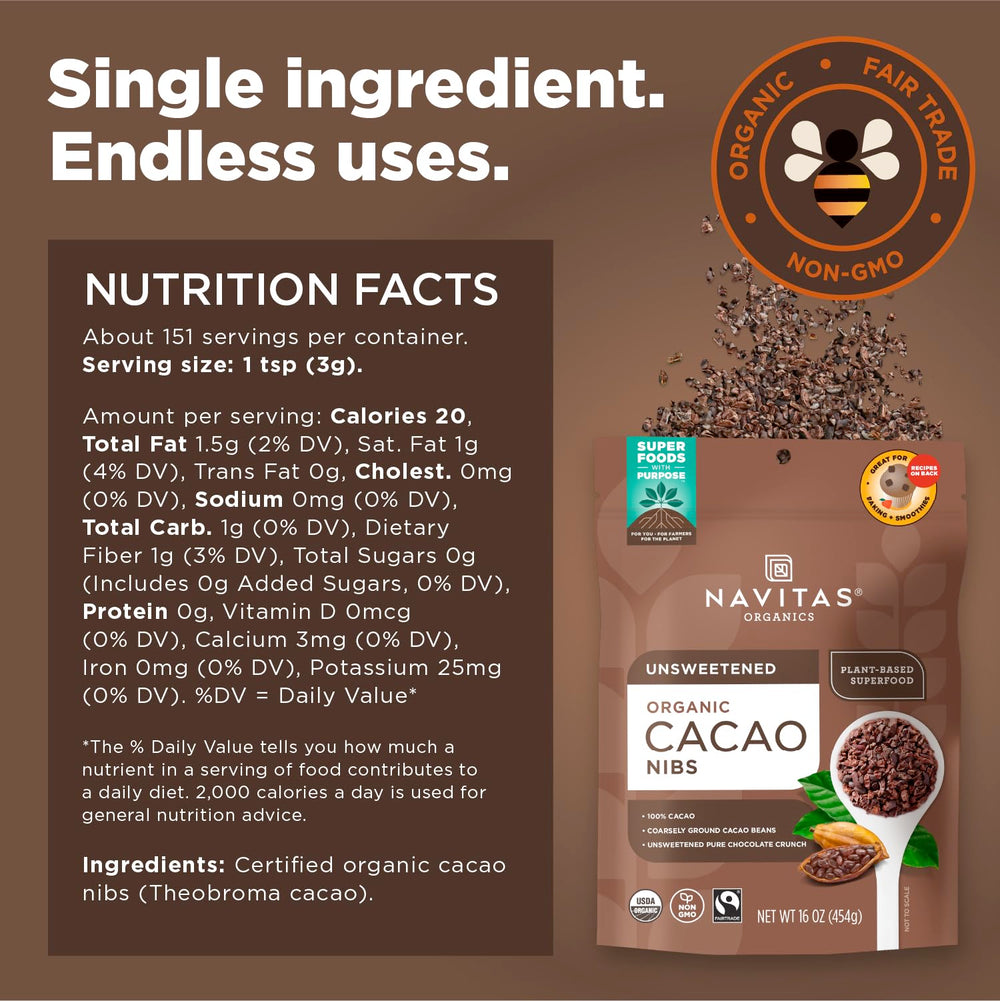 Navitas Organics cacao nibs in oatmeal for chocolatey crunch