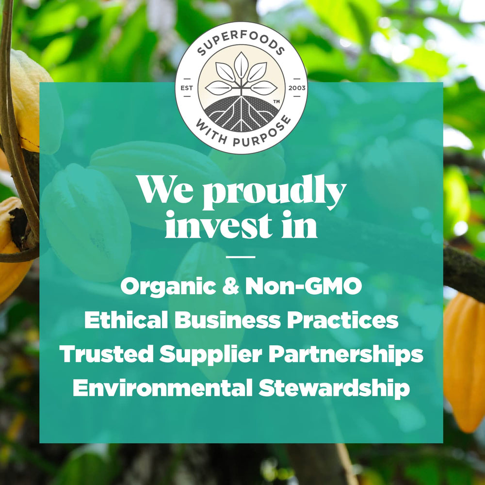 Navitas Organics cacao nibs in organic packaging for quality and integrity