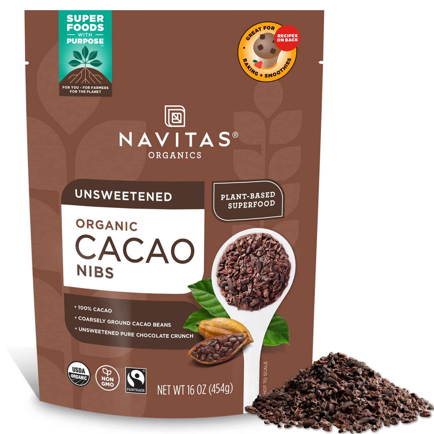 Navitas Organics cacao nibs sprinkled on yogurt for a crunchy unsweetened boost
