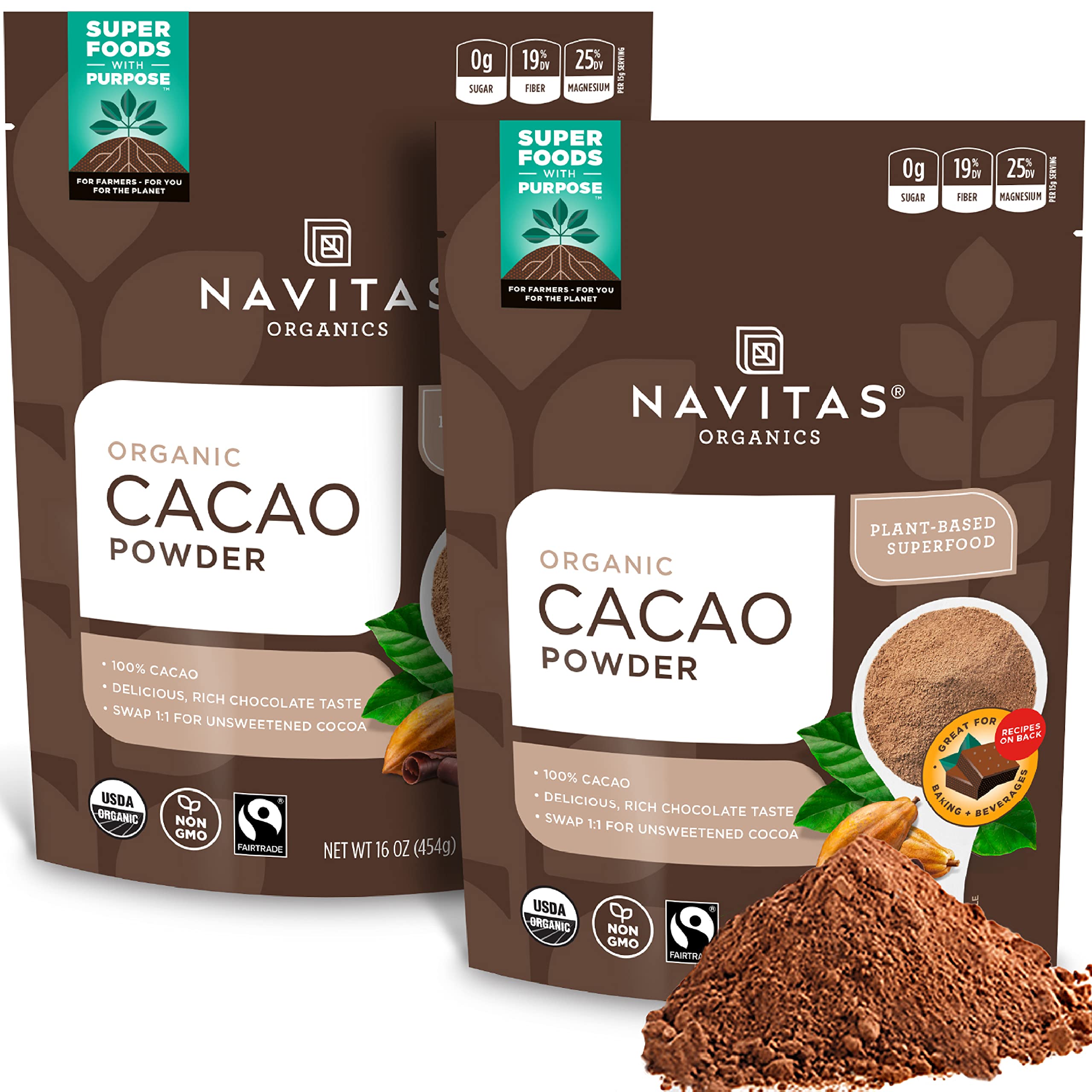 Navitas Organics cacao powder packaging front for premium organic cacao