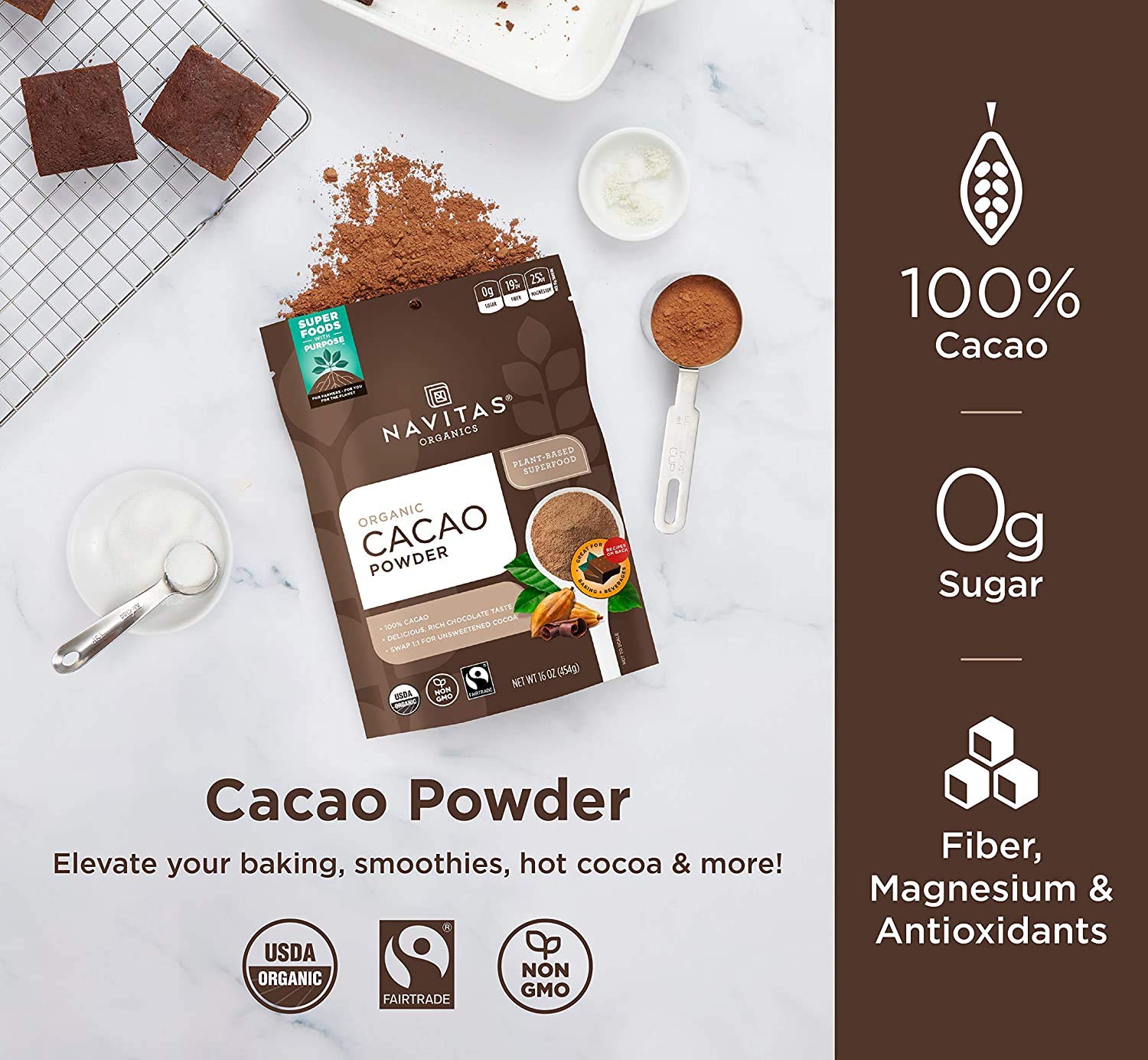 Navitas Organics cacao powder stirred into yogurt for dessert bowls.