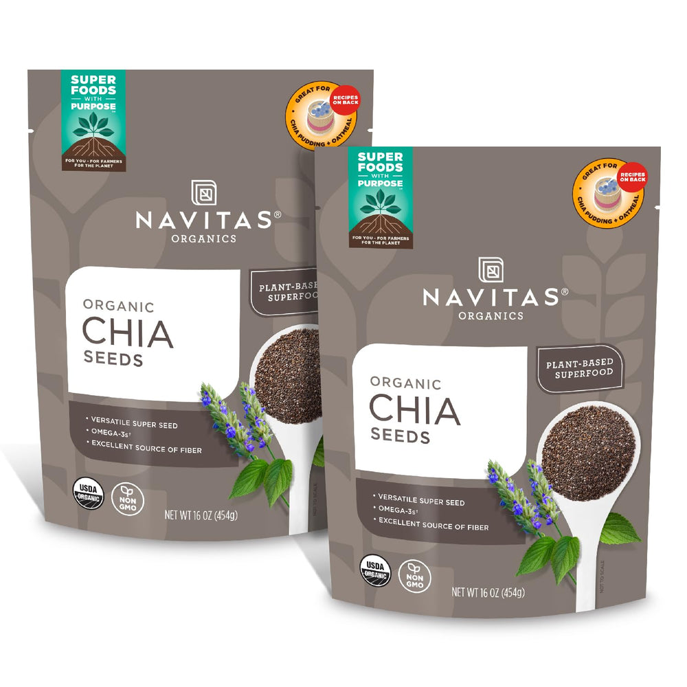 Navitas Organics chia seeds in a 16 oz bag ready to boost breakfast with omega-3s
