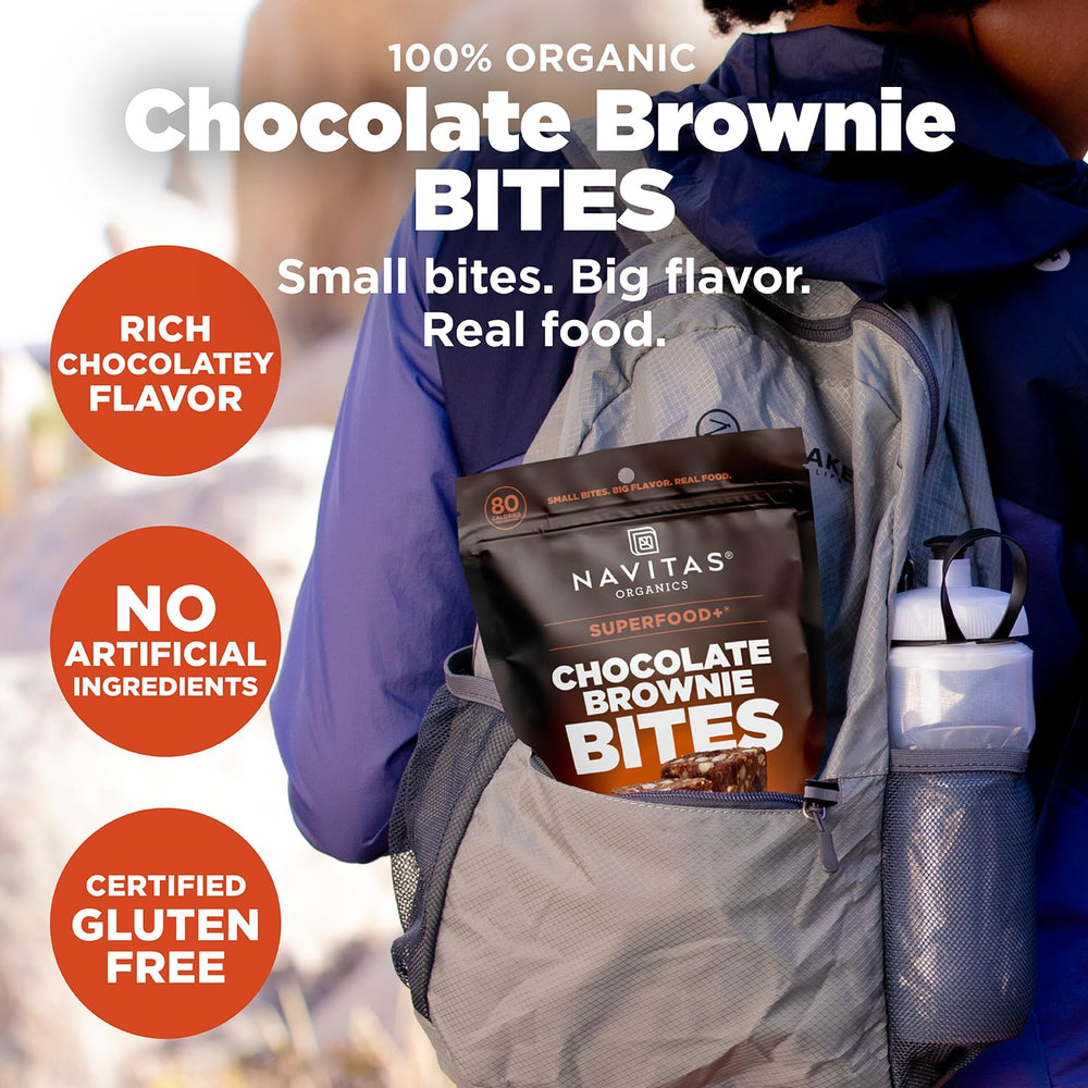 Visible nuts and seeds in Navitas Chocolate Brownie Bites for a plant-based snack.