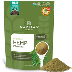 Navitas Organics hemp powder bag front view, ideal for vegan smoothies.